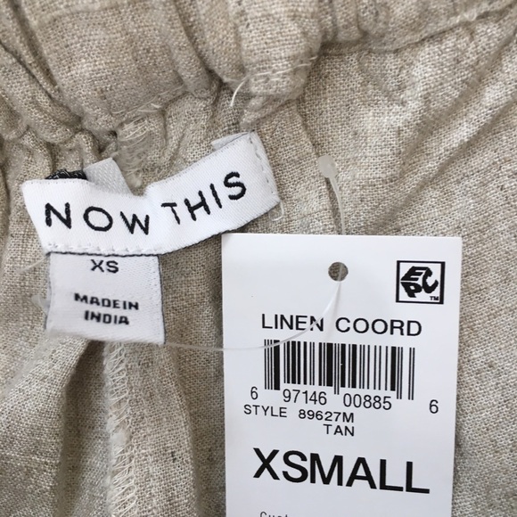 Now This New/tag XS High Rise Paperbag Beige Linen Viscose Wide Leg Pull on Pant - Picture 7 of 16